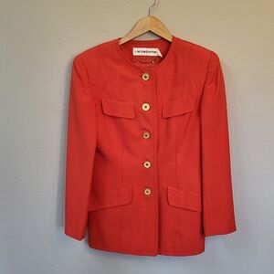 VTG 80s Liz Claiborne 100% Silk Blazer Size 8 Solid Orange Gold 5-Buttons